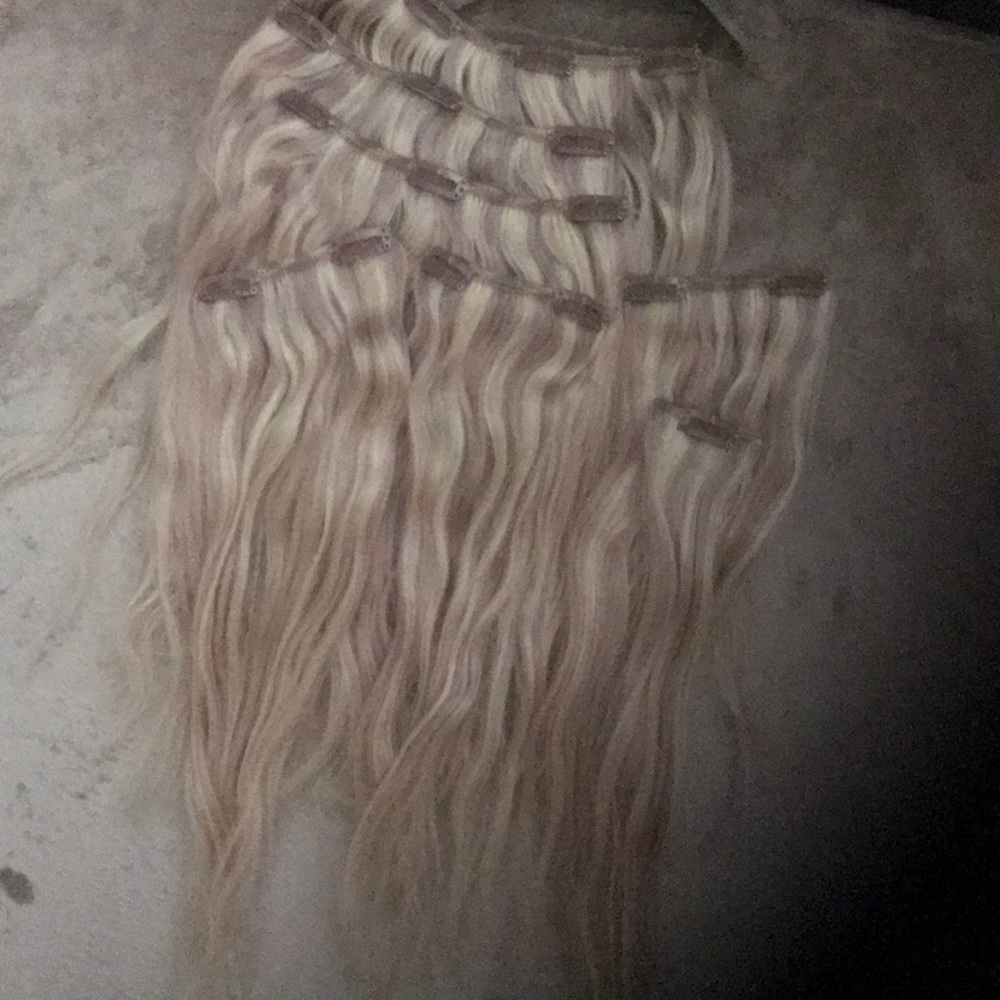 Blonde, with pink highlights,100% human hair